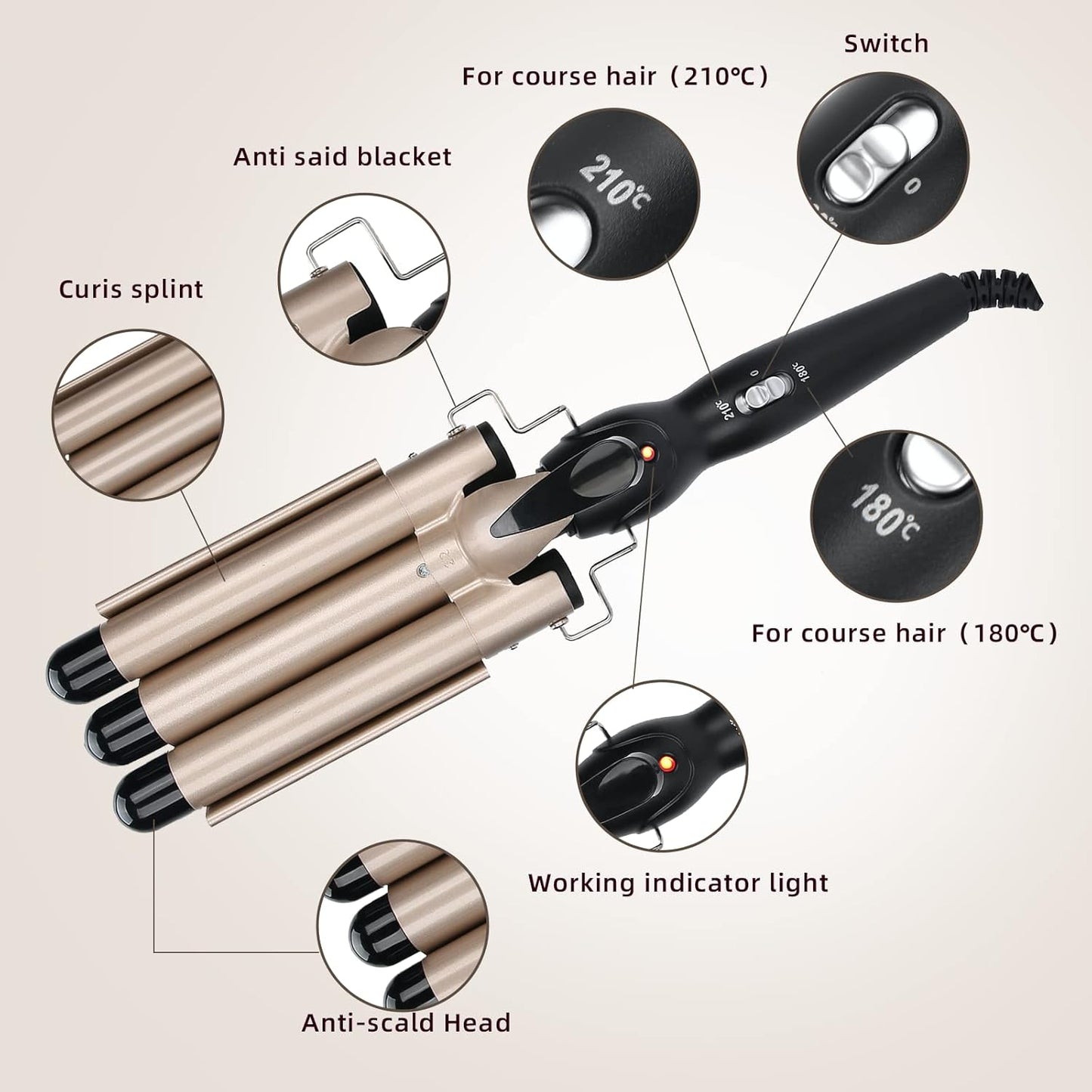 Triple Wave Hair Curler, Waver Crimper Hair Styling