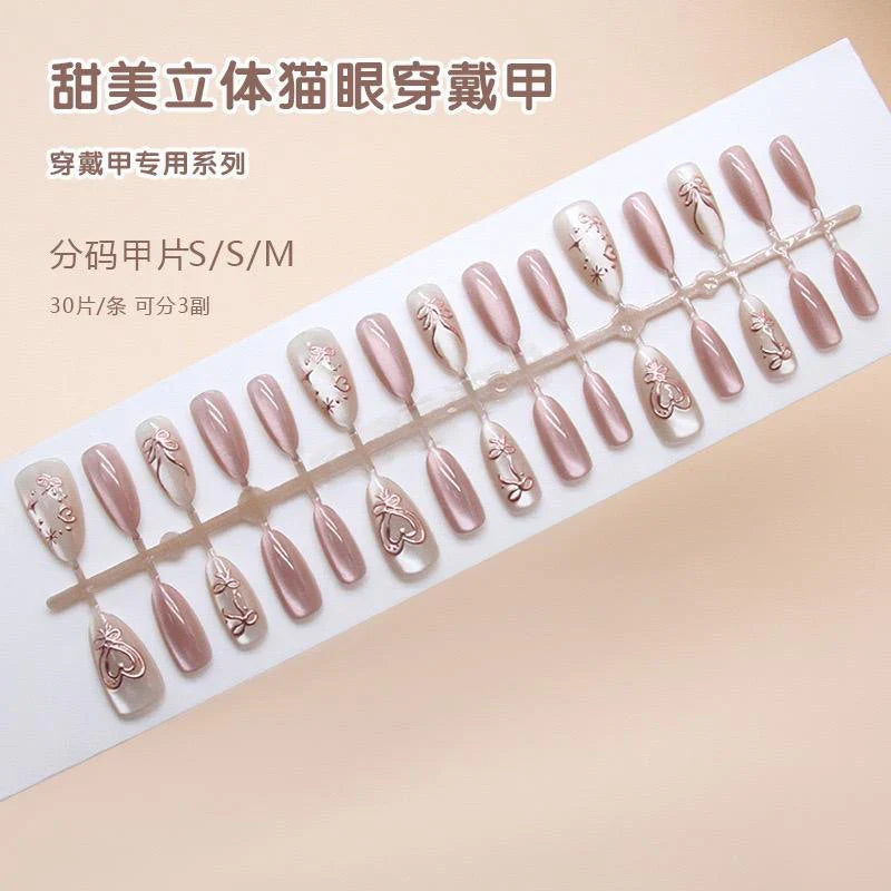 3D cat eye glitter Nails-104- FREE Nail-kit included with this Nails pack