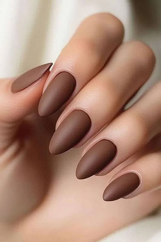 Matte Brown Almond Shape Nails