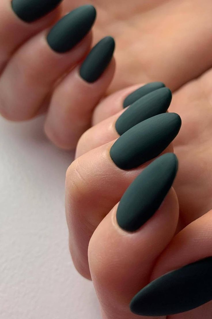 Matte Green Almond Shape Nails