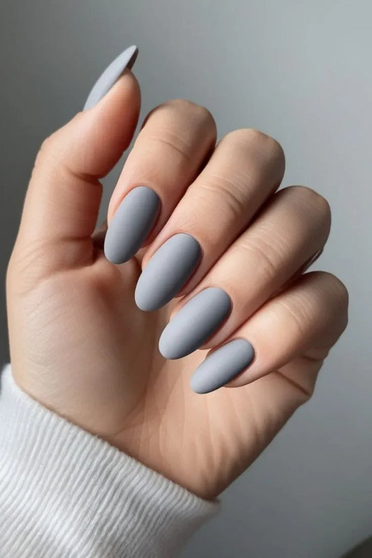 Matte Gray Almond Shape Nails