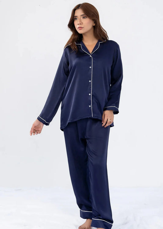 Navy blue Silk Night Suit