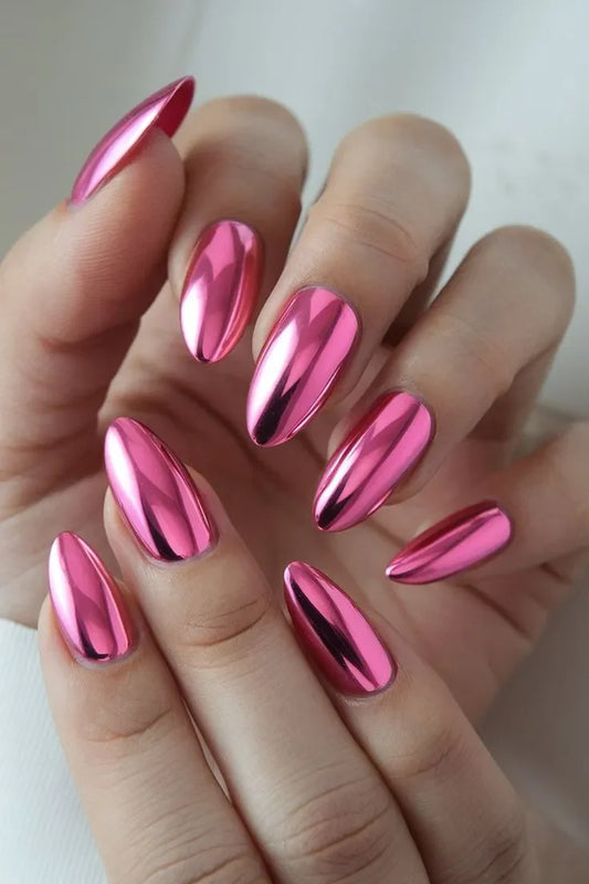 Mirror Pink dust  nails Metallic