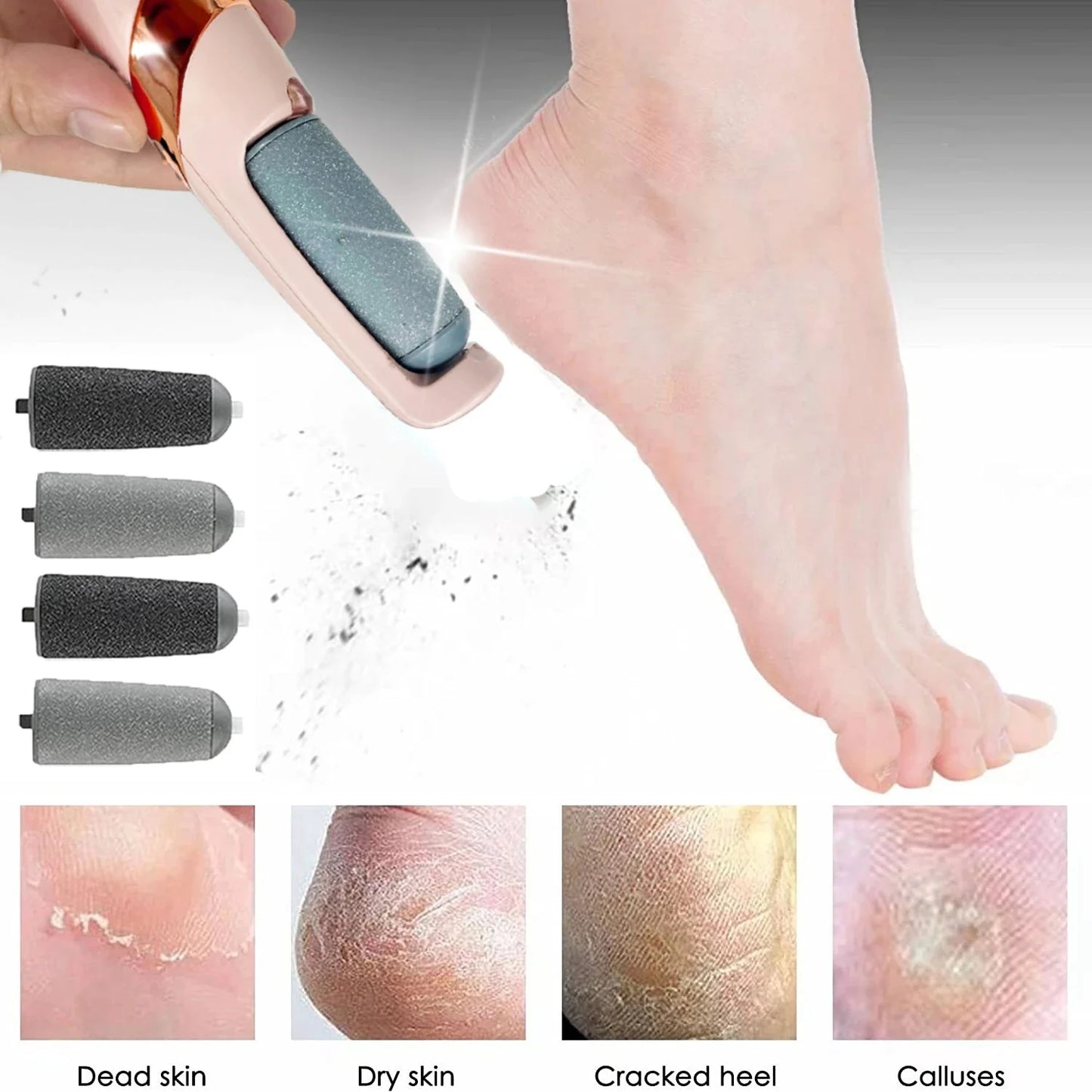 REWELL Rechargeable Electric Foot File Callus Remover, Professional Pedicure Tools to Remove Cracked Heels and Dead Skin, for Feet Hands Spa