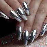 Mirror silver nails Chrome Powder Effect Metallic silver Nails.
