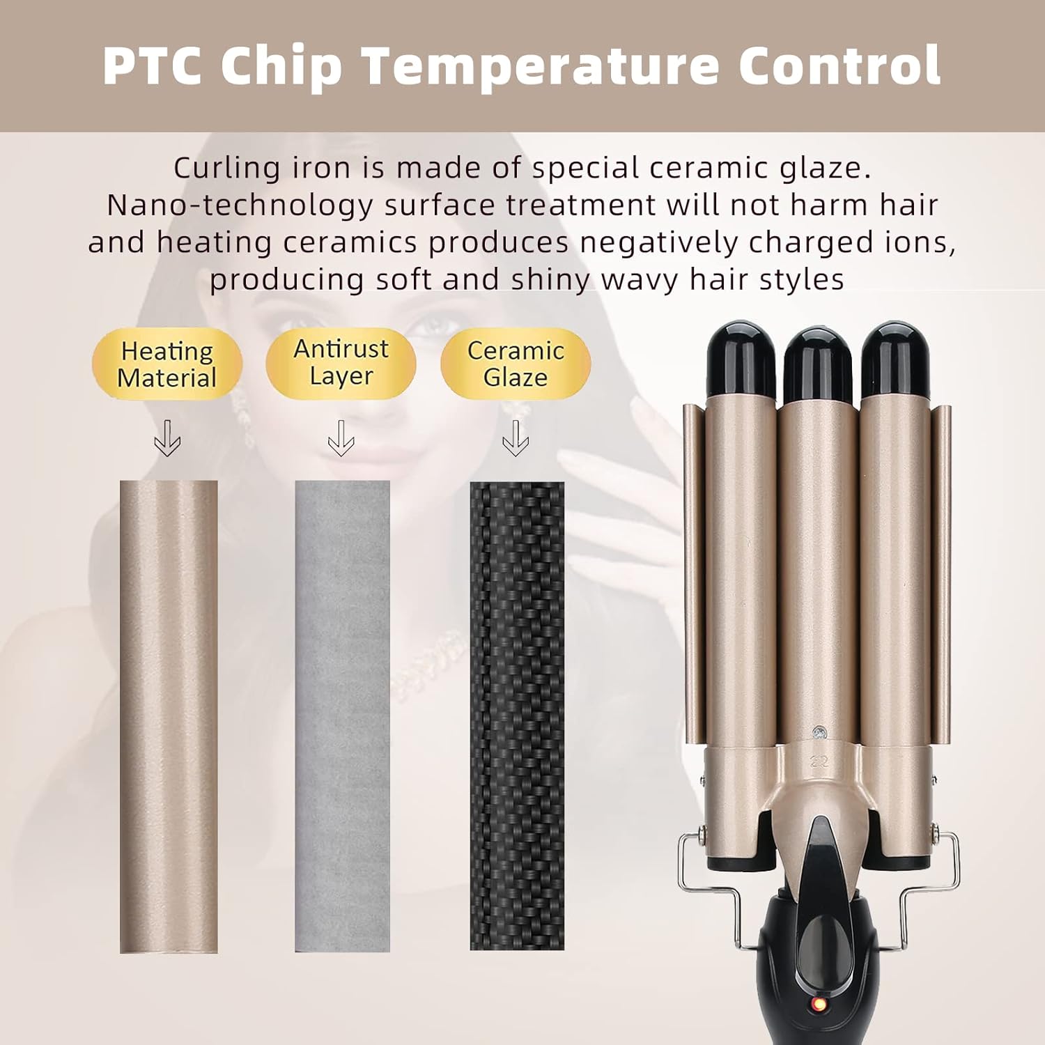 Triple Wave Hair Curler, Waver Crimper Hair Styling