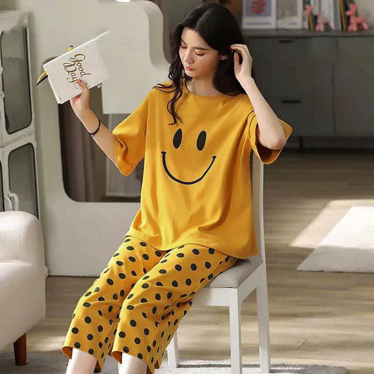 Smiley New Polka Mustard Printed PJ Suit